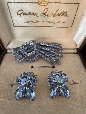 Continental Blue Brooch and Clip-On Earring Set